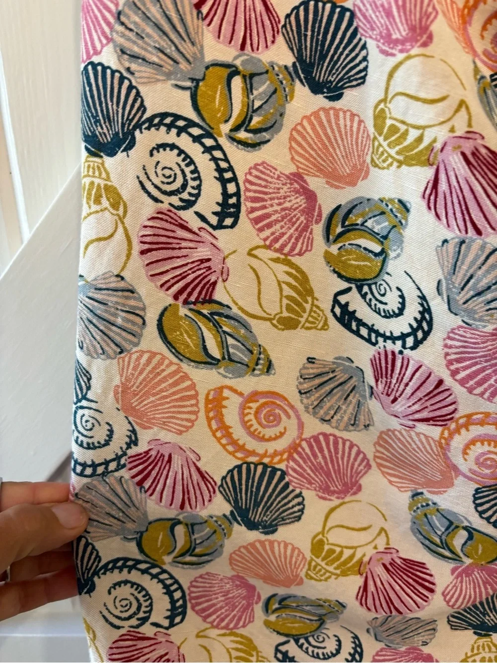 Anthropologie Linen Blend Seashell Print Midi Dress Side Slit Resort Coastal S